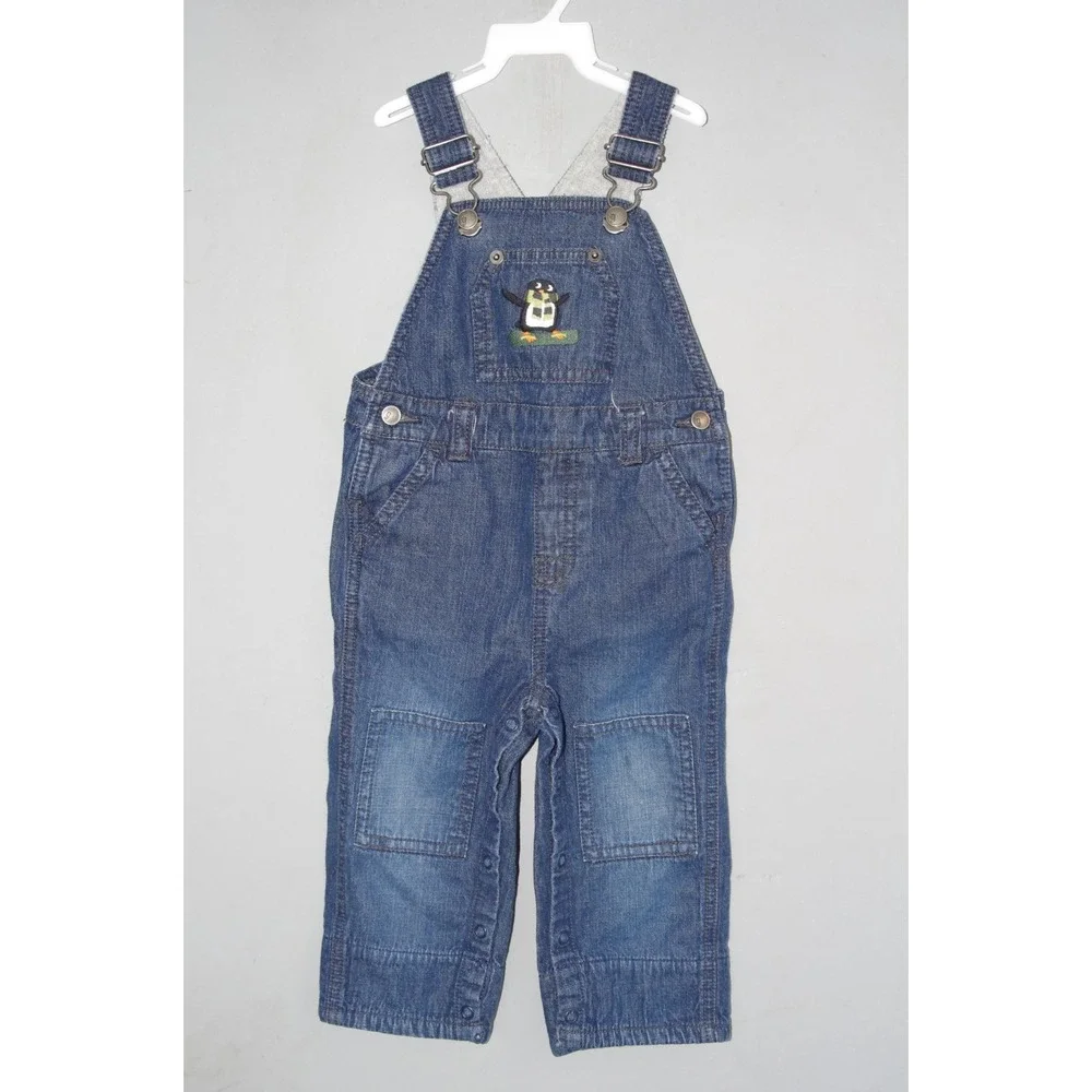 Vintage‎ Gymboree Penguin Champ Y2K Snowboarding Denim Overalls EUC 12-18 mos